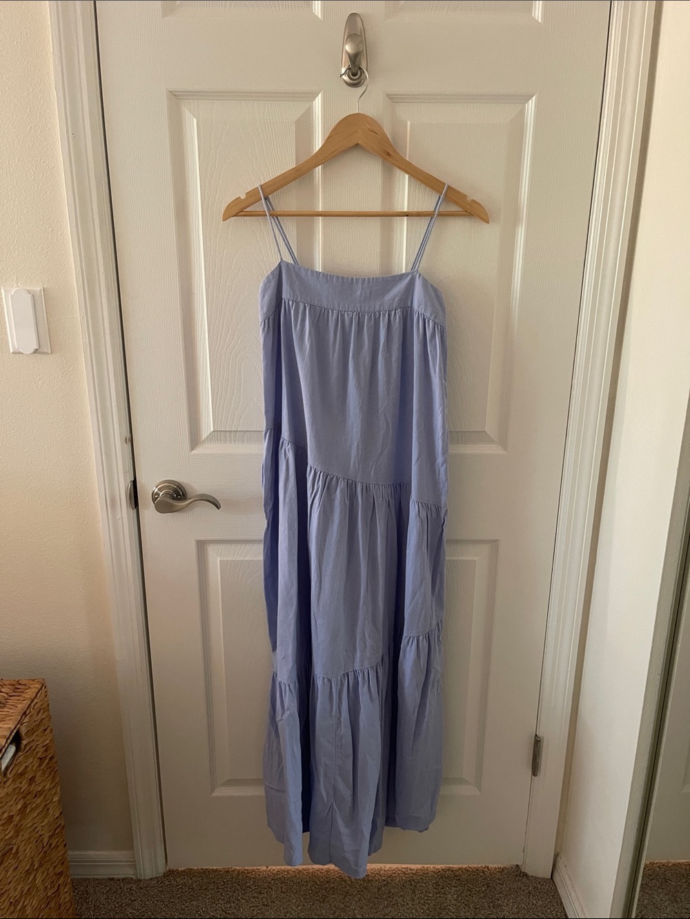Abercrombie & Fitch Linen Asymmetrical Tiered Maxi Dress